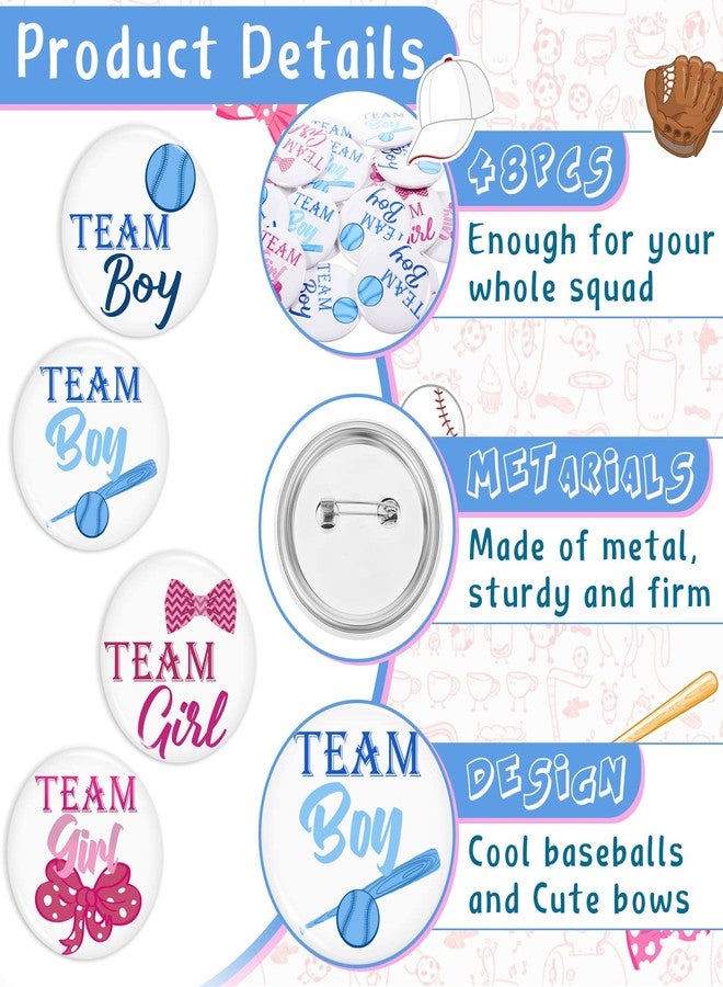 Mtlee 48 Pieces Baseball or Bows Gender Reveal Button Pins Blue Pink Gender Reveal Button Vote Boy Girl Button Pins Baseball Theme Gender Reveal Party Supplies for Baby Shower Party 1.73 Inch - Image 3