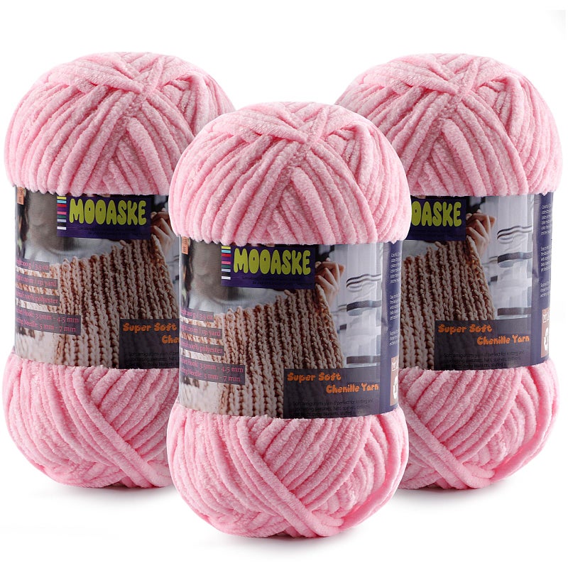Mooaske Baby Blanket Yarn for Crocheting - Soft Velvet Fluffy Chenille Yarn for Knitting Amigurumi Making Scarves, Doll - 100g/3.5oz 131 Yards Thick Plush Yarns (3, Pink) - Image 1