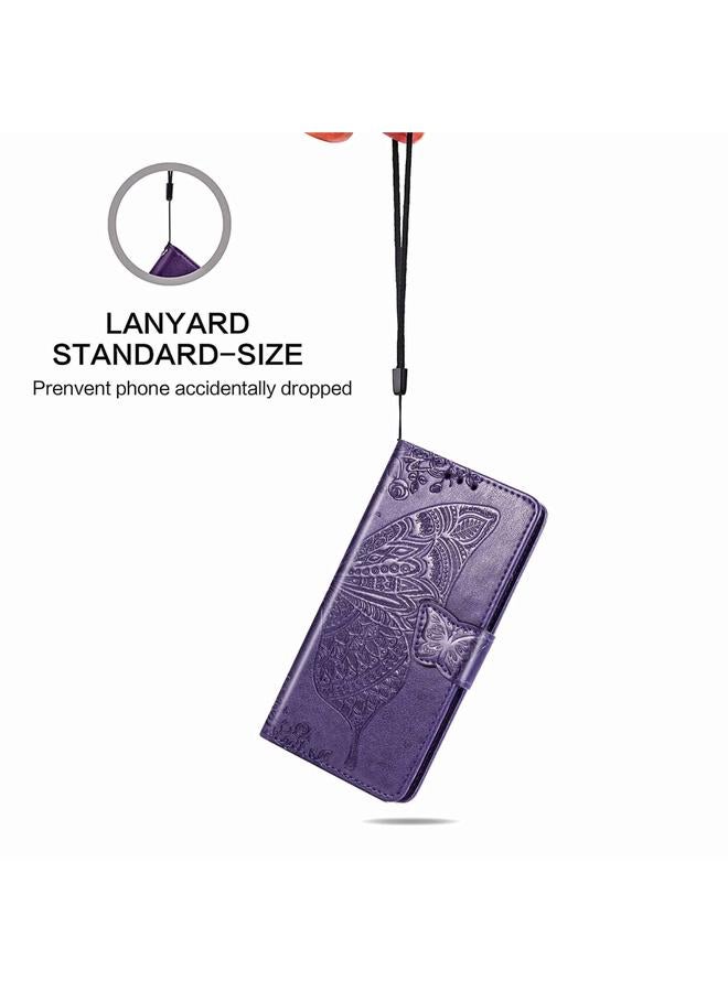 اس-توب جراب لهاتف LG K30 2019، جراب جلدي أفقي منقوش عليه زهرة حب الفراشة مع حامل وحبل وفتحة للبطاقات - Image 4