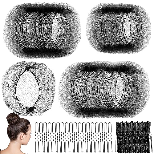 Japior 400 Pcs Hair Nets for Women Hair Net Food Service and U Shape Pins Elasticity Invisible Elastic Mesh Wig Nets for Hair Bun Sleeping Kitchen Dance 12in 20in 28in - Image 1