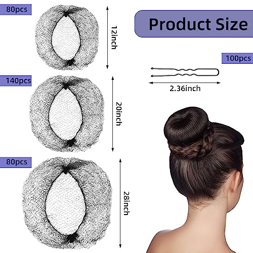 Japior 400 Pcs Hair Nets for Women Hair Net Food Service and U Shape Pins Elasticity Invisible Elastic Mesh Wig Nets for Hair Bun Sleeping Kitchen Dance 12in 20in 28in - Image 3