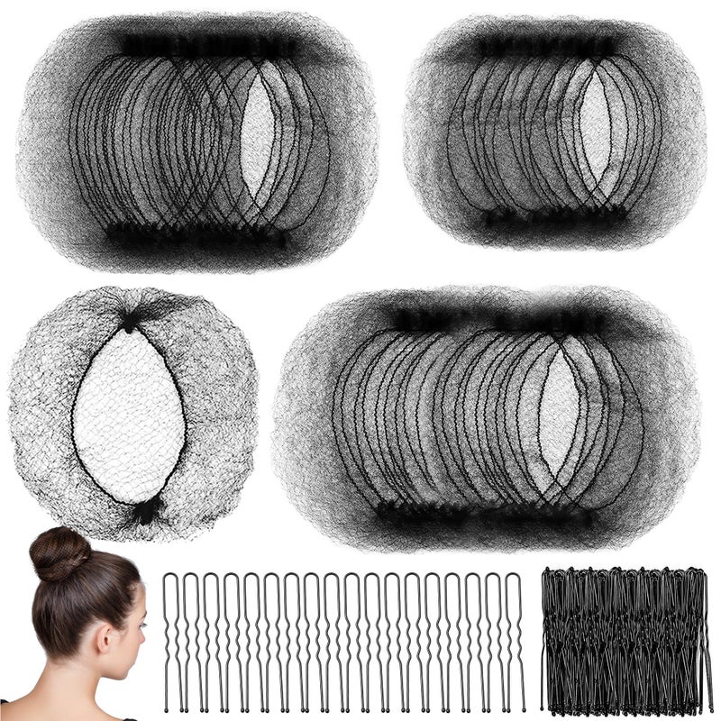 Japior 400 Pcs Hair Nets for Women Hair Net Food Service and U Shape Pins Elasticity Invisible Elastic Mesh Wig Nets for Hair Bun Sleeping Kitchen Dance 12in 20in 28in - Image 2
