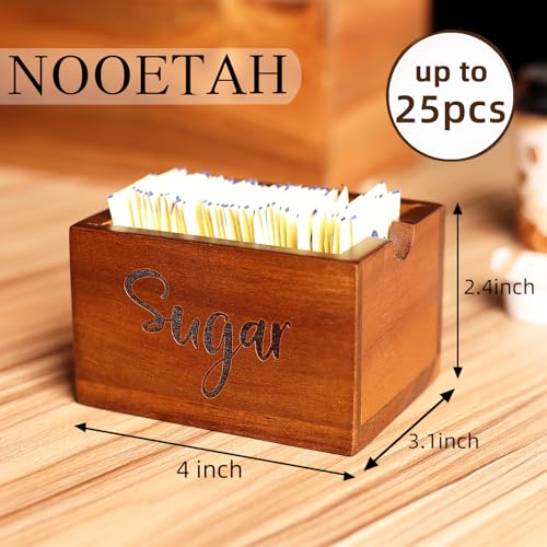 NOOETAH Acacia Sugar Packet Caddy for Coffee Bar, Farmhouse Wood Sugar Holder Packets , Sugar Packet Container, Small Tea Bag Organizer for Office Table,Hotel, Restaurant, Brown Labeled Sugar - Image 2