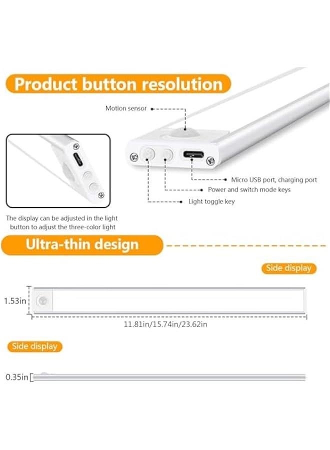 LED Under Cabinet Lighting Closet Light,LED Light Motion Activated Rechargeable Dimmable Wireless Stick-on Night Light Bar for Kitchen (Silver-1pcs) - Image 4