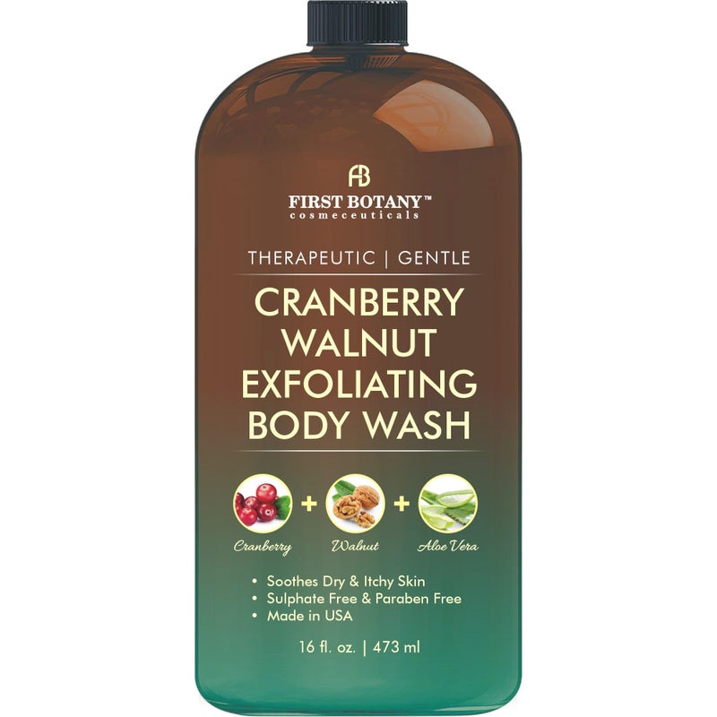 First Botany All Natural Body Wash - Fights Body Odor, Athleteâ€™s Foot, Jock Itch, Nail Issues, Dandruff, Acne, Eczema, Shower Gel for Women & Men, Skin Cleanser -16 Fl Oz (Cranberry Walnut) - Image 1