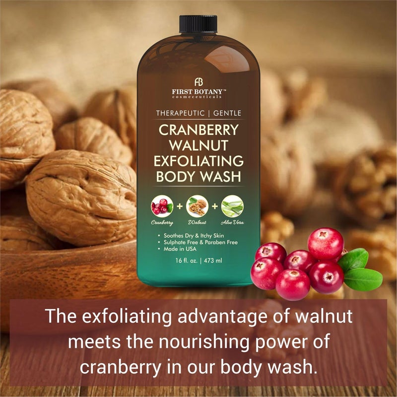 First Botany All Natural Body Wash - Fights Body Odor, Athleteâ€™s Foot, Jock Itch, Nail Issues, Dandruff, Acne, Eczema, Shower Gel for Women & Men, Skin Cleanser -16 Fl Oz (Cranberry Walnut) - Image 4