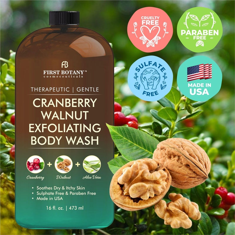First Botany All Natural Body Wash - Fights Body Odor, Athleteâ€™s Foot, Jock Itch, Nail Issues, Dandruff, Acne, Eczema, Shower Gel for Women & Men, Skin Cleanser -16 Fl Oz (Cranberry Walnut) - Image 5