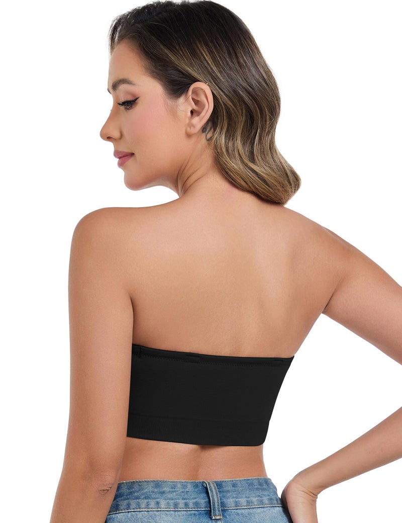 ANGOOL Strapless Bras for Women Wirefree Non-Slip Tube Top Invisible Bralette Seamless Padded Bandeau Bra, Black, L - Image 3