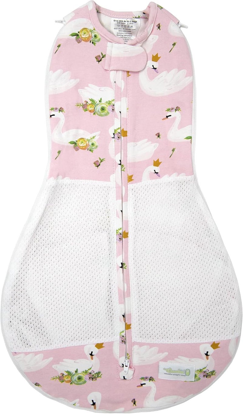 Woombie Grow with Me Air Baby Convertible Swaddle Blanket Vented Swaddle Fits Babies 09 Months Expands to Wearable Blanket for Babies up to 18 Months Princess Swan - Image 1