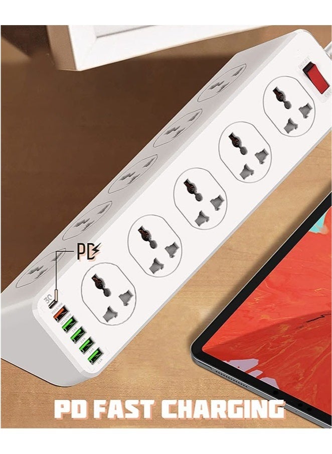 Socket Extension, 10-Socket Power Strip, Multifunctional Fast Charging Port, 2-Meter Power Cord - Image 4