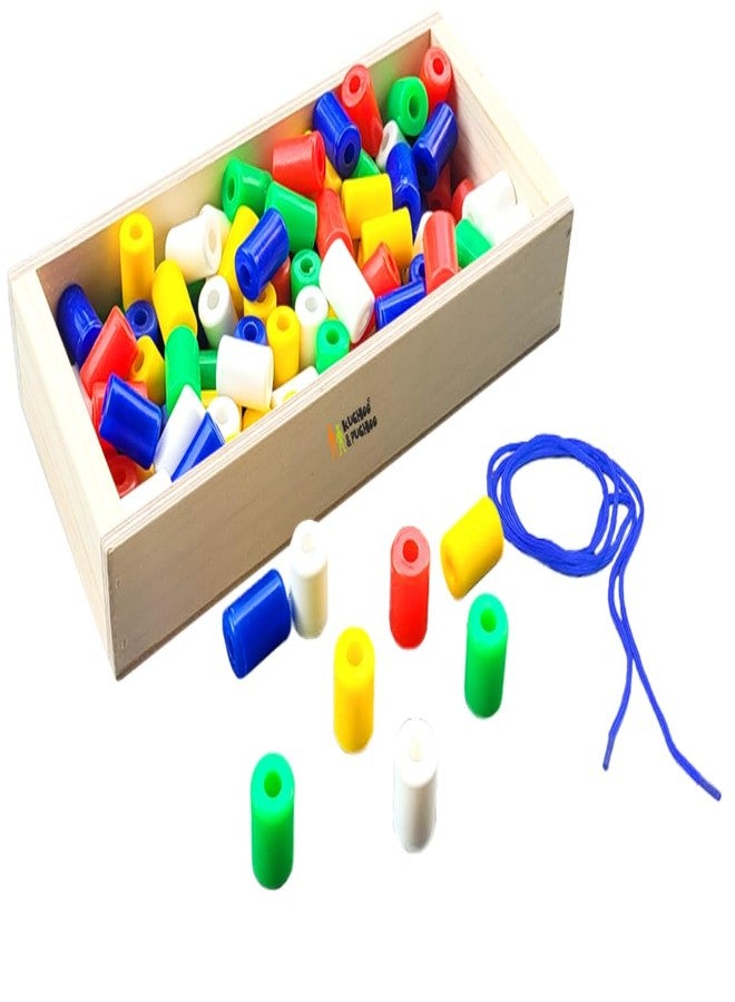 EDUTOTS Lacing Beads Cylinder (Thin) - Set of 100 Wooden & Plastic Beads for Kids | Educational Toy for Fine Motor Skills & Creative Play - Image 1