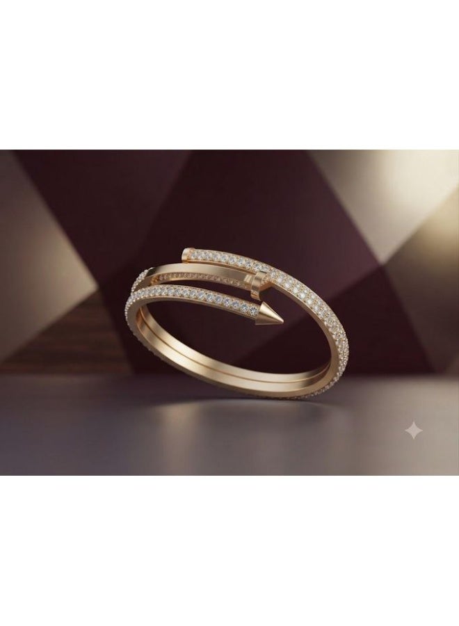 Wrap-Around Arrow-Inspired Stainless Steel Bangle with Gold Finish and Pavé Crystals