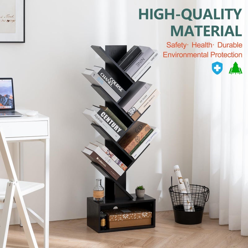 Yoobure Tree Bookshelf, 6 Tier Small Book Shelf Retro Floor Standing Bookcase, Wood Book Storage Organizer Rack, Tall Narrow Bookshelves for Corner/Bedroom/Living Room/Home Office, Black - Image 5