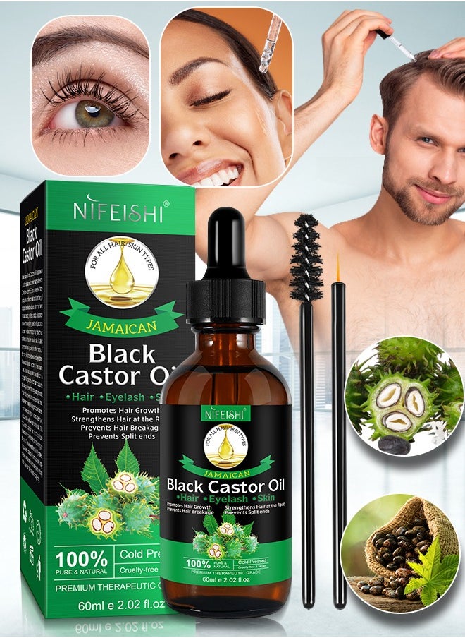 NIFEISHI - 60ml Jamaican Black Cold Pressed Castor Oil for Hair and Skin Care Eyelashes and Eyebrows Hair Loss & Dry Damaged Hair Nourishment Scalp Stimulates Hair Growth for Men & Women - Image 1