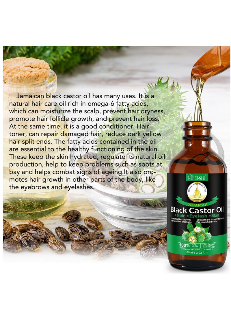 NIFEISHI - 60ml Jamaican Black Cold Pressed Castor Oil for Hair and Skin Care Eyelashes and Eyebrows Hair Loss & Dry Damaged Hair Nourishment Scalp Stimulates Hair Growth for Men & Women - Image 1