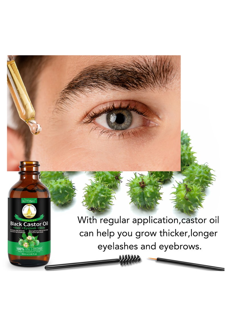 NIFEISHI - 60ml Jamaican Black Cold Pressed Castor Oil for Hair and Skin Care Eyelashes and Eyebrows Hair Loss & Dry Damaged Hair Nourishment Scalp Stimulates Hair Growth for Men & Women - Image 1
