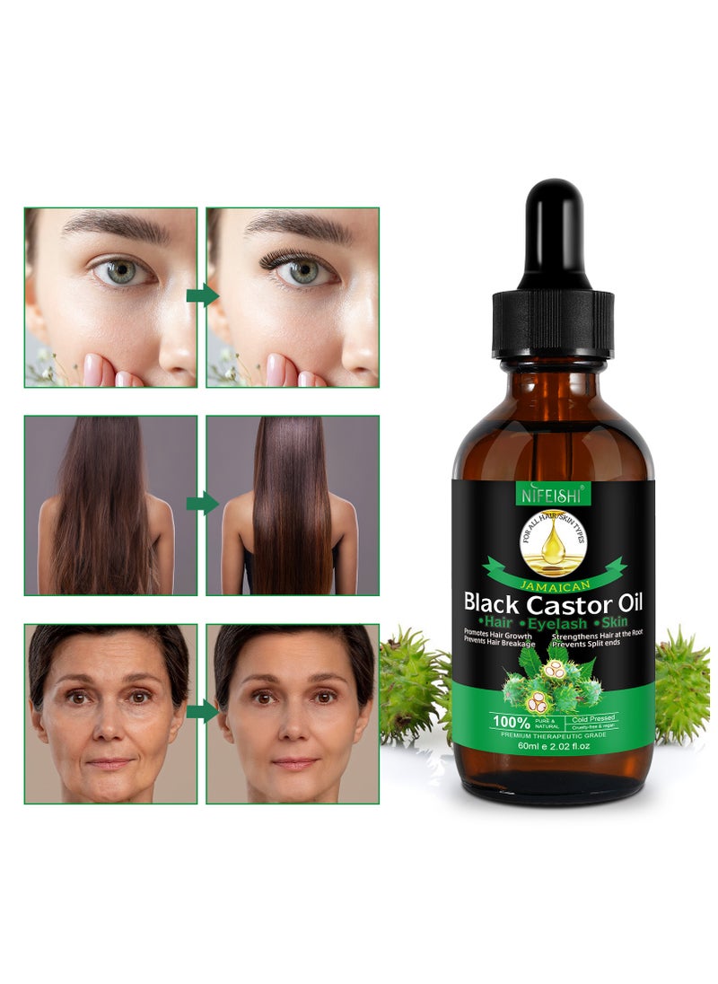 NIFEISHI - 60ml Jamaican Black Cold Pressed Castor Oil for Hair and Skin Care Eyelashes and Eyebrows Hair Loss & Dry Damaged Hair Nourishment Scalp Stimulates Hair Growth for Men & Women - Image 1