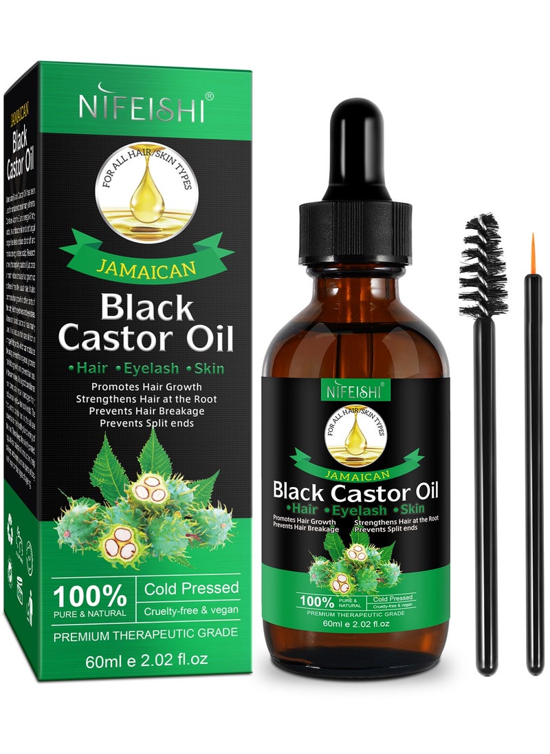 NIFEISHI - 60ml Jamaican Black Cold Pressed Castor Oil for Hair and Skin Care Eyelashes and Eyebrows Hair Loss & Dry Damaged Hair Nourishment Scalp Stimulates Hair Growth for Men & Women - Image 1