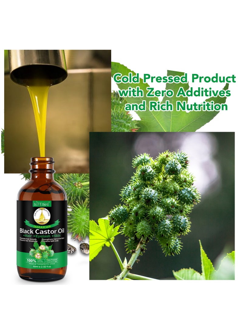NIFEISHI - 60ml Jamaican Black Cold Pressed Castor Oil for Hair and Skin Care Eyelashes and Eyebrows Hair Loss & Dry Damaged Hair Nourishment Scalp Stimulates Hair Growth for Men & Women - Image 1