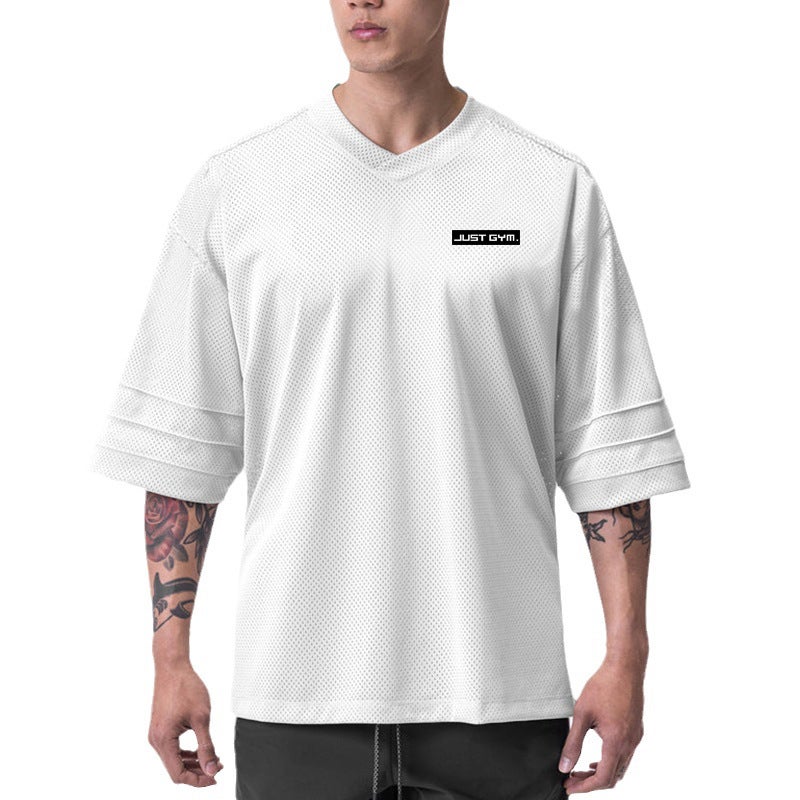 plus size T-shirt men''s short sleeve summer loose drop shoulder half sleeve fitness training sports top fashion - Image 3