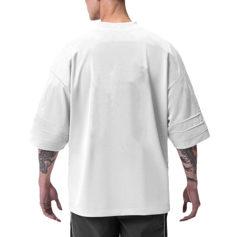 plus size T-shirt men''s short sleeve summer loose drop shoulder half sleeve fitness training sports top fashion - Image 4