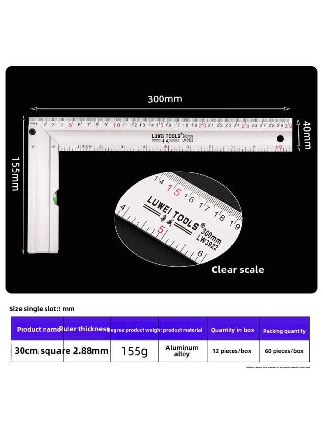 Luwei Tool Aluminum Alloy Angle Ruler Thickened Steel Angle Ruler Square Ruler Woodworking Special 7-inch Triangle Ruler-Model:Aluminum Alloy 300 Square Ruler, 10 In A Box, 60 In A Piece, 0.155KG - Image 1