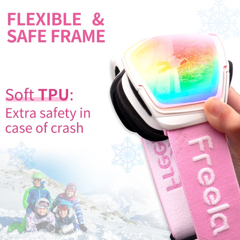 Freela Ski Goggles Snowboard Snow Skiing Snowboarding Equipment Winter Snow Sport Glasses Goggles Anti-fog UV Protection Mirror Clear Goggles for Toddler Kids Girl Boy Youth Snowmobile Snowboard Gear - Image 3