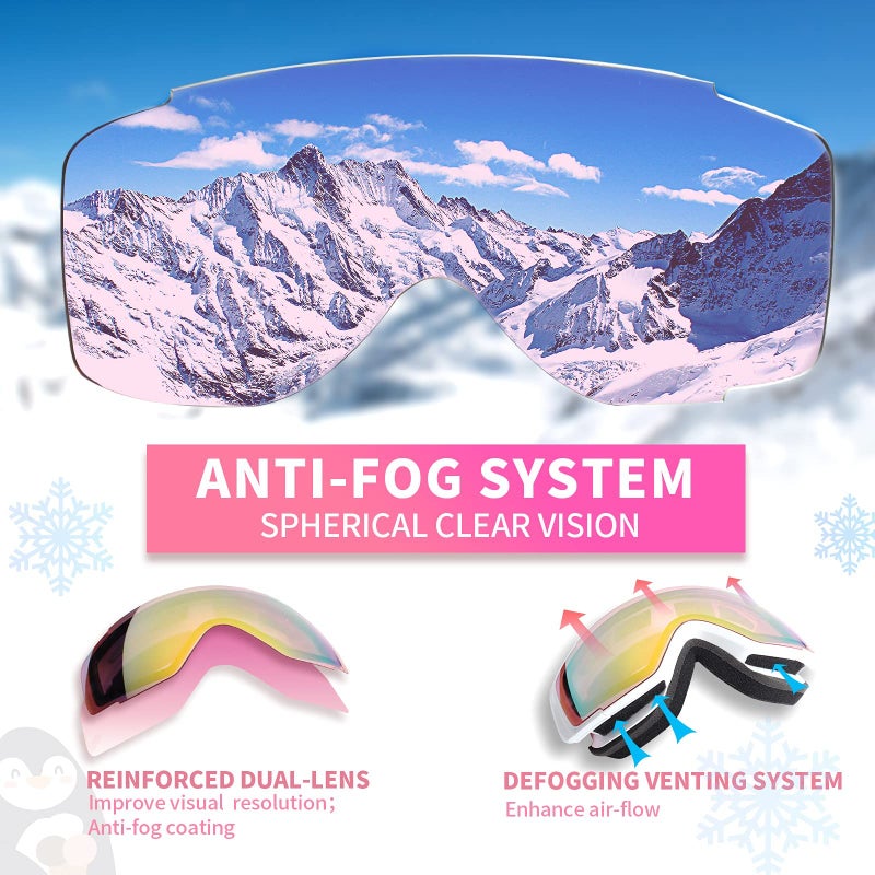 Freela Ski Goggles Snowboard Snow Skiing Snowboarding Equipment Winter Snow Sport Glasses Goggles Anti-fog UV Protection Mirror Clear Goggles for Toddler Kids Girl Boy Youth Snowmobile Snowboard Gear - Image 5