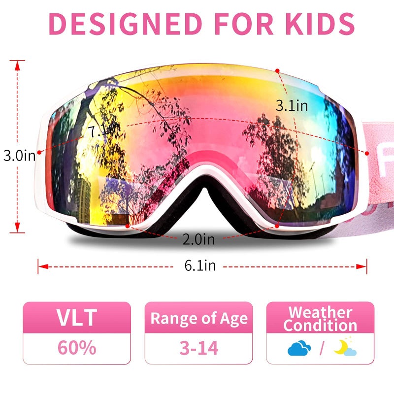 Freela Ski Goggles Snowboard Snow Skiing Snowboarding Equipment Winter Snow Sport Glasses Goggles Anti-fog UV Protection Mirror Clear Goggles for Toddler Kids Girl Boy Youth Snowmobile Snowboard Gear - Image 4