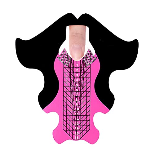 AISIBO 100pcs Extra Long Art Nail Extension Paper Nail Art Tips Guide Sticker French DIY Tool UV GEL Form Guide Stickers (Fish Patten Pink) - Image 1
