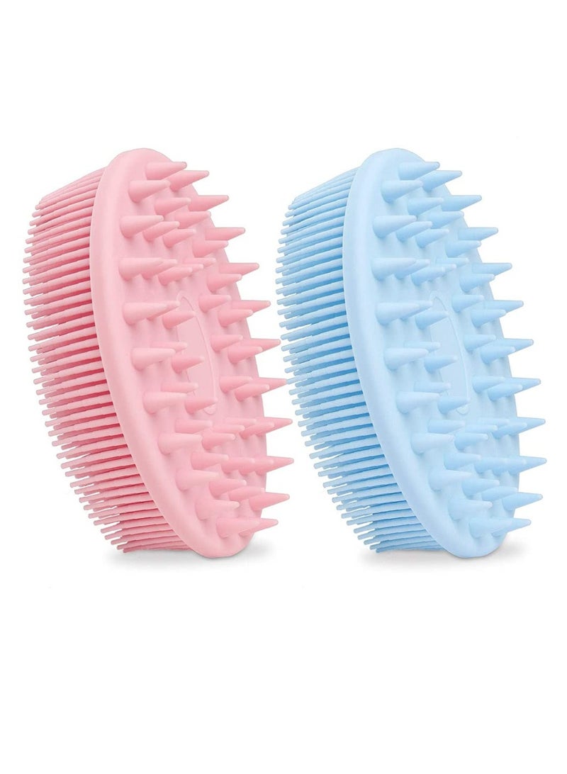 Silicone Exfoliating Bath and Shampoo Brush Set 2 PCS Easy Clean Body Scrub Scalp Massager for Wet and Dry Use Blue Pink - Image 1