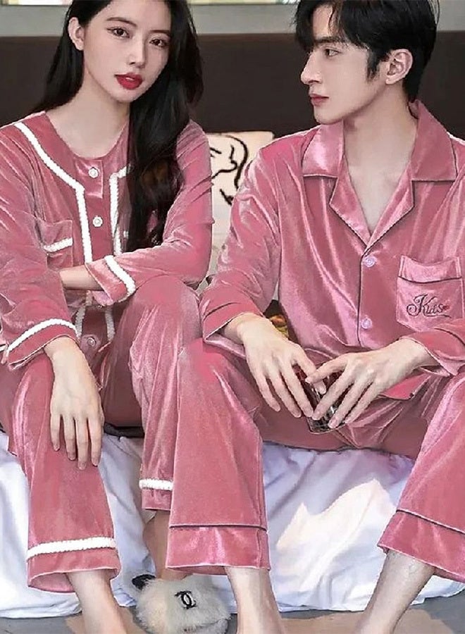 MARGOUN 2 Pack Couple Velour Pajamas Set Long Sleeve Leisure Suit Home Clothes Soft Sleepwear Nightclothes Pink
