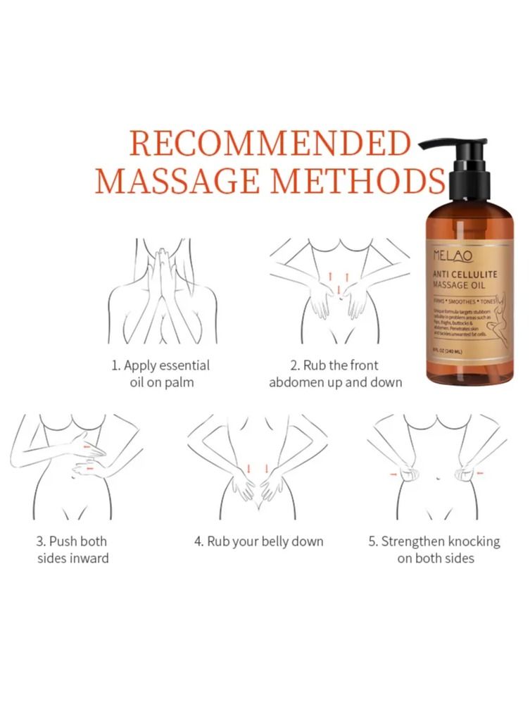 MELAO مجموعة زيت التدليك المضاد للسيلوليت والكريم الساخن، كريم تنحيف الجسم وشد الجسم، زيت السيلوليت وكريم حرق الدهون، كريم ساخن لشد البشرة، مشكل الجسم - Image 3