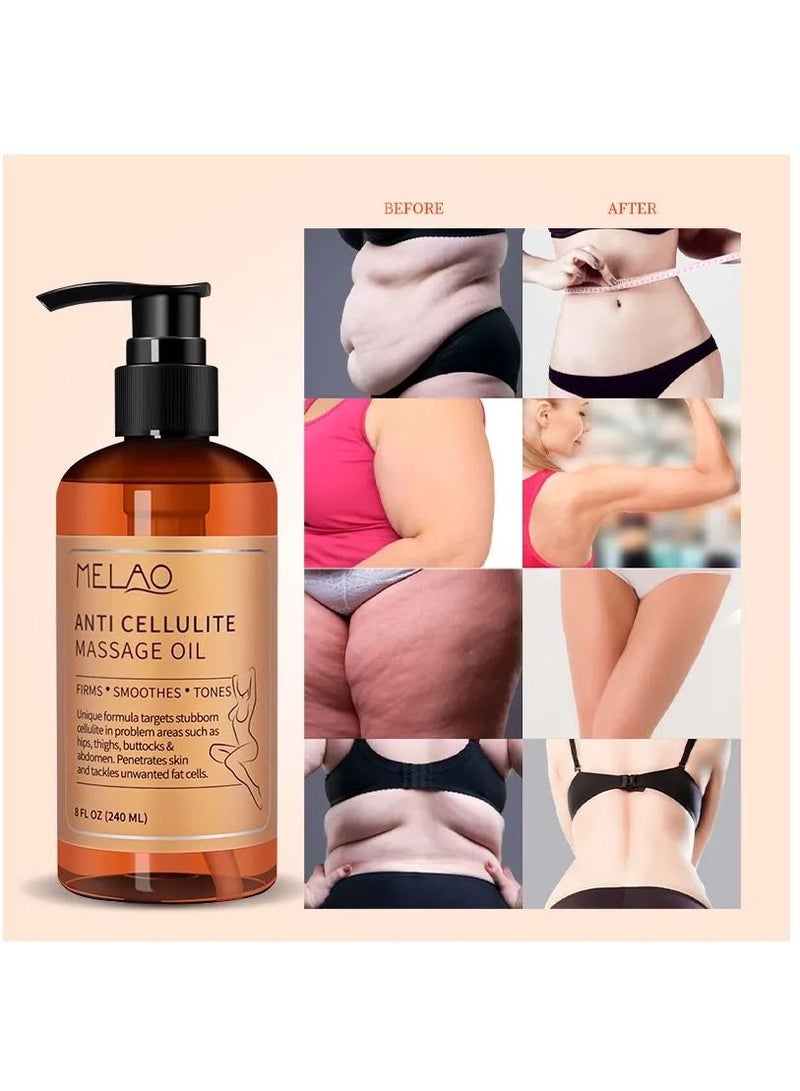 MELAO مجموعة زيت التدليك المضاد للسيلوليت والكريم الساخن، كريم تنحيف الجسم وشد الجسم، زيت السيلوليت وكريم حرق الدهون، كريم ساخن لشد البشرة، مشكل الجسم - Image 4