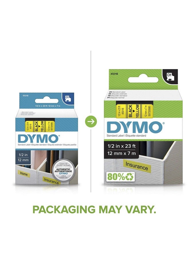 DYMO Authentic D1 Labels, Black Print on Yellow Tape, 12mm x 7m, Self-Adhesive Labels for LabelManager and MobileLabeler Label Printers - Image 2