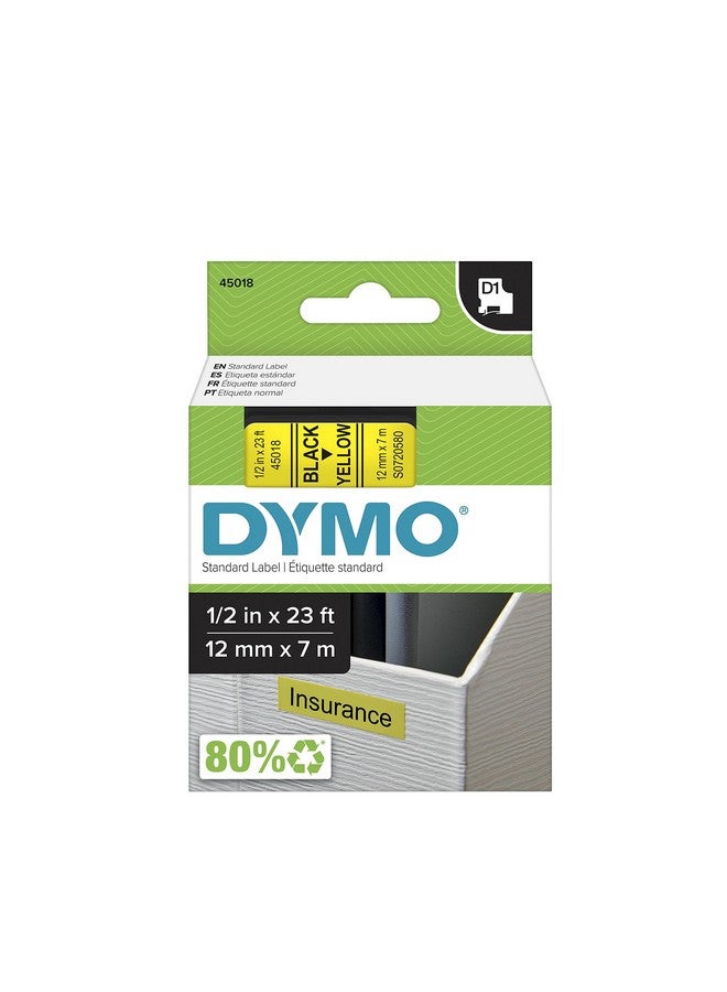 DYMO Authentic D1 Labels, Black Print on Yellow Tape, 12mm x 7m, Self-Adhesive Labels for LabelManager and MobileLabeler Label Printers - Image 1
