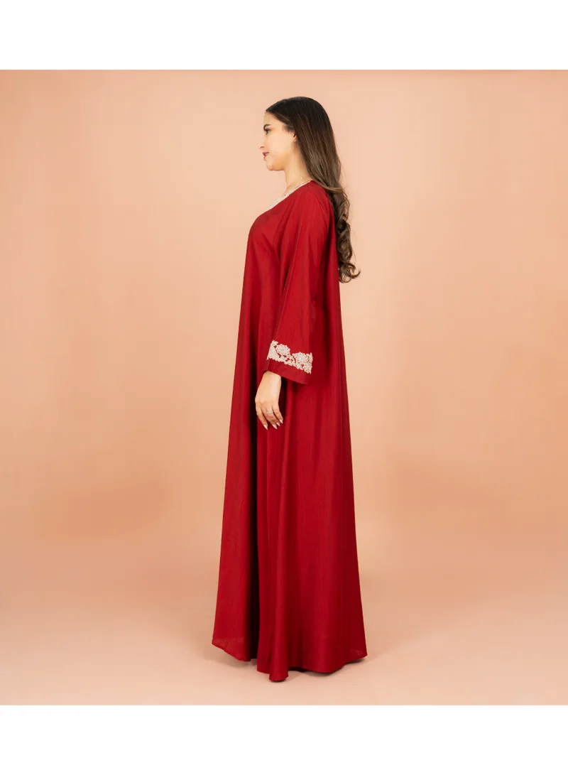 Ikkxa  Classic Solid Floral Embroidery Crystal Jalabiya for Women | Best Price UAE