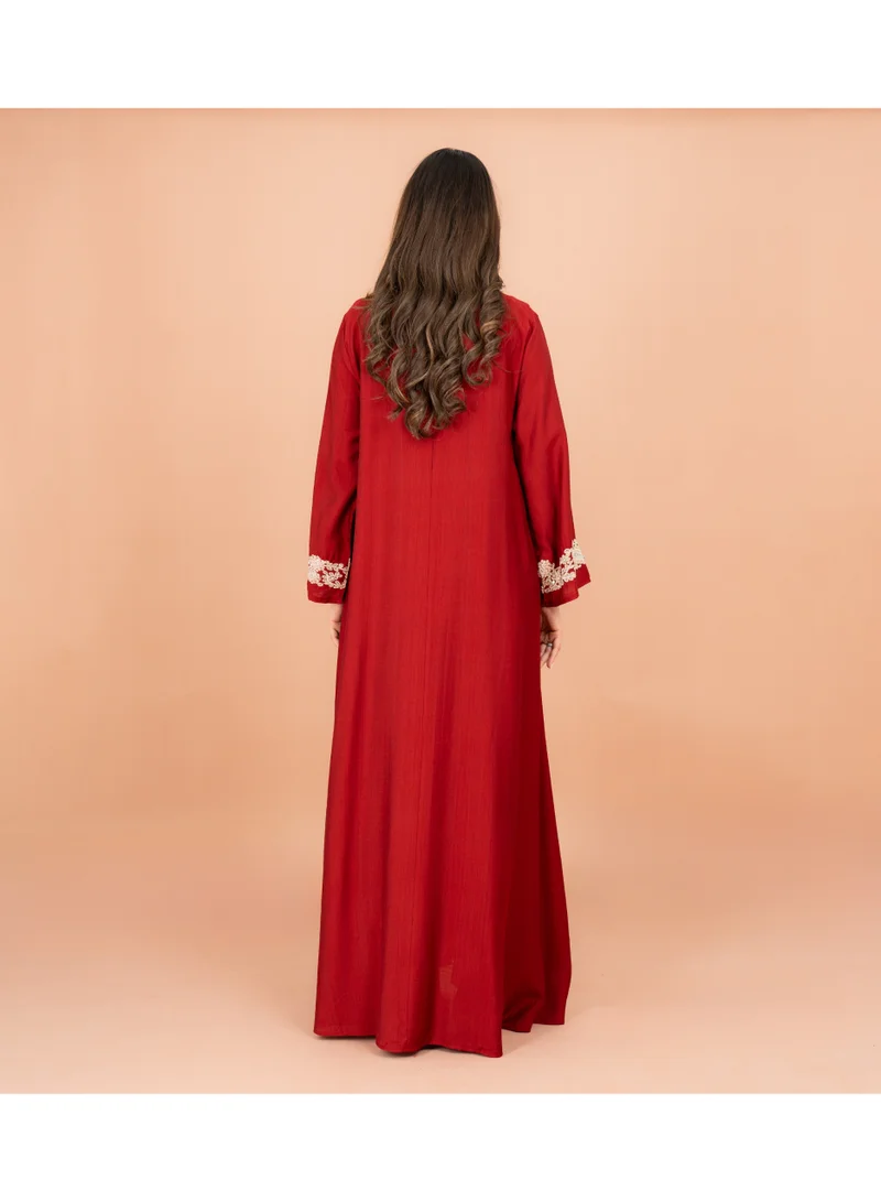 Ikkxa  Classic Solid Floral Embroidery Crystal Jalabiya for Women | Best Price UAE