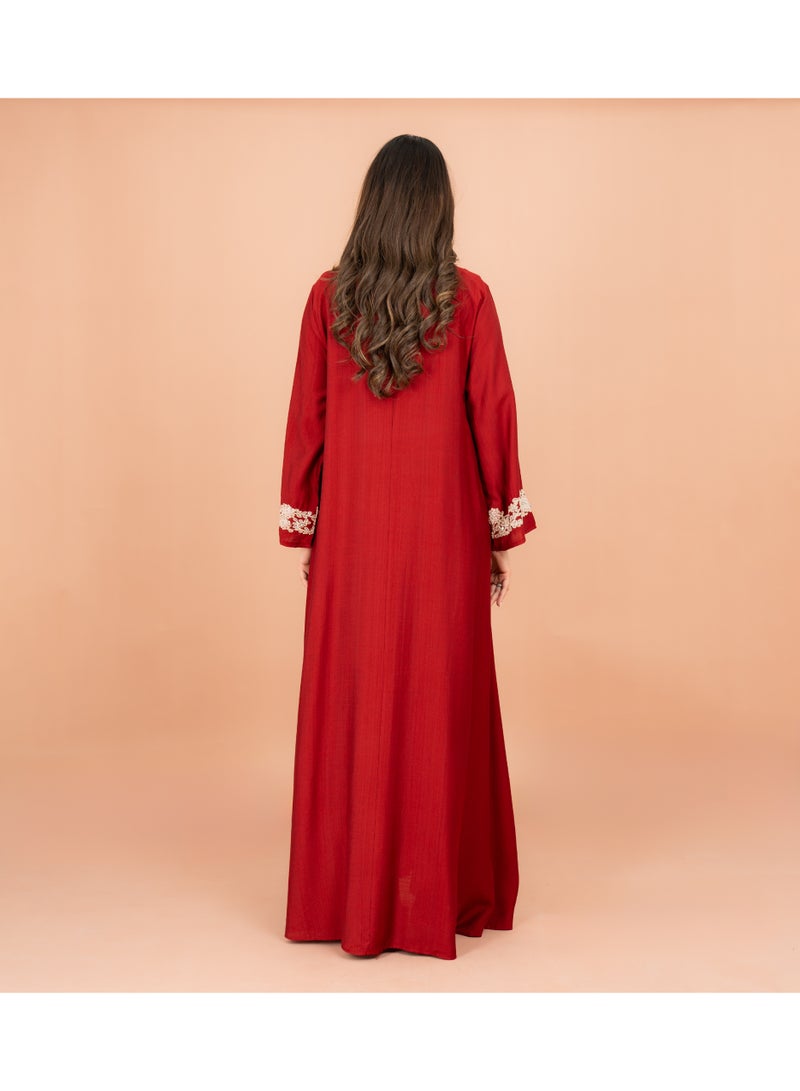 IKKXA Classic Solid Floral Embroidery Crystal Jalabiya - Image 4