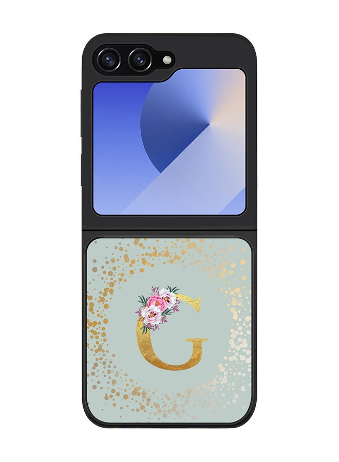 Stylizedd Rugged Black edge case for Samsung Galaxy Z Flip7 FE, Slim fit Case Cover - Custom Monogram Initial Letter Floral Pattern Alphabet - G (Light Grey ) - Image 1