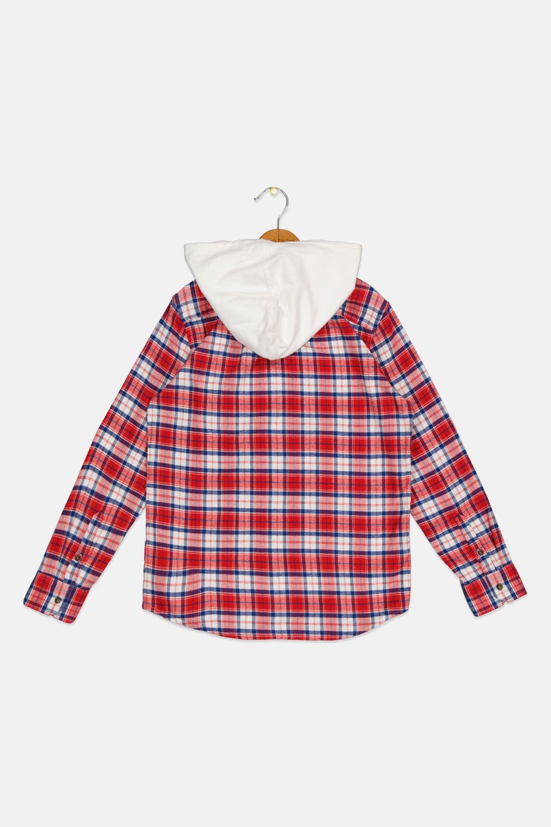 GAP Kids Boy Hooded Long Sleeve Checkered Casual Shirt, Multicolor  - Image 2