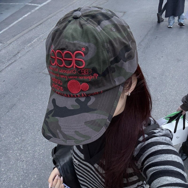 Korean Style Camouflage Letter Embroidered Baseball Cap, Adjustable - Image 4