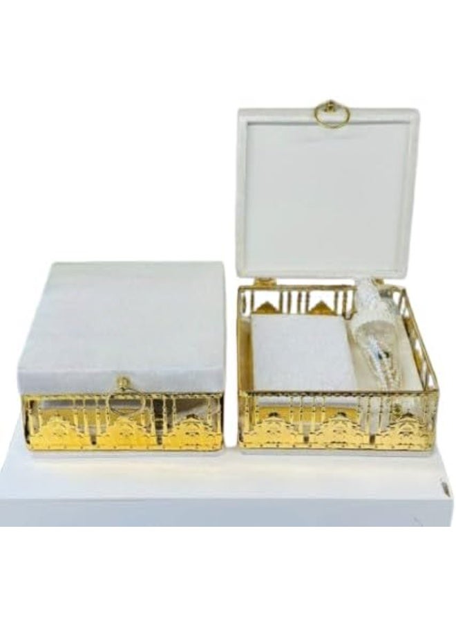 ريبنيو مجموعة هدايا قرآنية أنيقة مع علبة مخملية، مصحف، تسبيح وسجادة صلاة - هدية إسلامية لرمضان، علبة مقاس 20-28 سم، عيد، أو زفاف - أبيض. - Image 1