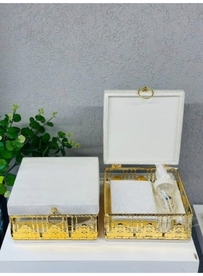 ريبنيو مجموعة هدايا قرآنية أنيقة مع علبة مخملية، مصحف، تسبيح وسجادة صلاة - هدية إسلامية لرمضان، علبة مقاس 20-28 سم، عيد، أو زفاف - أبيض. - Image 3