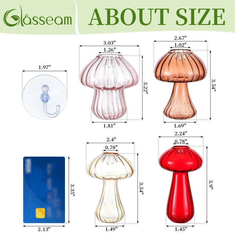 Glasseam Window Propagation Stations  4Pcs Colored Mushroom Propagation Vases With Suckion Cups  Glass Wall Hanging Planter Terrariums For Flowers  Cute Indoor Small Plant Holder Gifts For Women - Image 3
