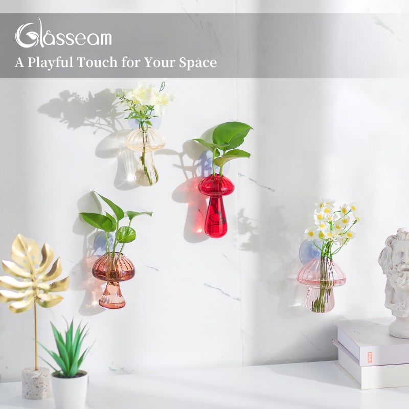 Glasseam Window Propagation Stations  4Pcs Colored Mushroom Propagation Vases With Suckion Cups  Glass Wall Hanging Planter Terrariums For Flowers  Cute Indoor Small Plant Holder Gifts For Women - Image 4