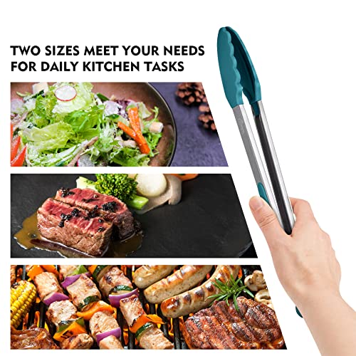 HOTEC Premium Stainless Steel Locking Kitchen Tongs with Silicon Tips, Set of 2-9" and 12", Turquoise - Image 4