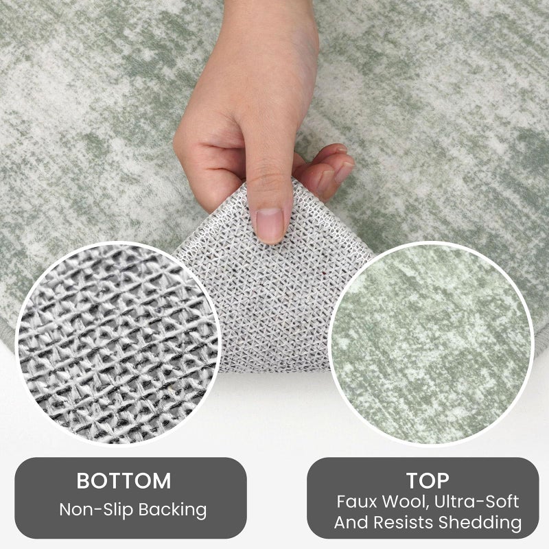 IOHOUZE Abstract Runner Rug 2x6 Ft Washable Runners for Hallways, Non Slip Kitchen Runner Printed Faux Wool Entryway Runner Indoor, Modern Abstract Floor Carpet for Hall Kitchen Bedroom, Sage Green - Image 3