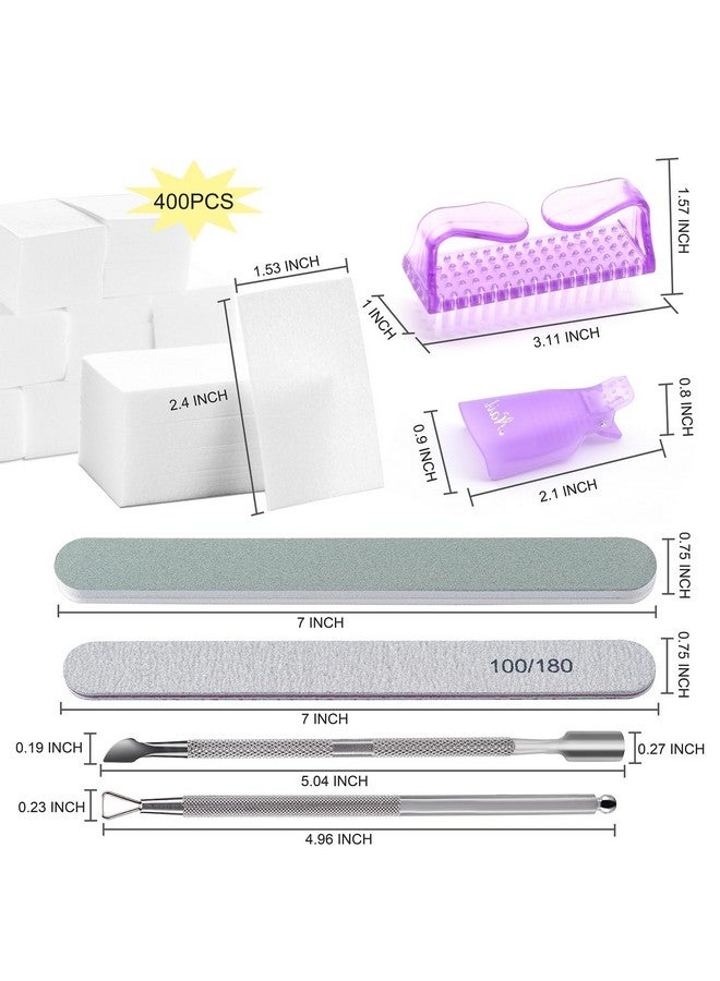 Hoewina Gel Nail Polish Remover Tools Kit With 10 Pcs Nail Clips 400 Pcs Lint Free Nail Wipes Nail Files 100/180 Buffer Block 400/4000 Nail Brush Cuticle Pusher Cuticle Peeler (Purple) - Image 2