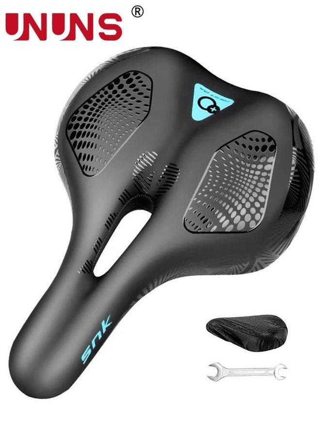 UNUNS Bike Seat,Gel Foam Padded Leather Bicycle Saddle,Wide Saddle Cushion For Women Men,Shock Absorbing Breathable MTB Mountain Road Exercise Bike,With Waterproof Cover - Image 1